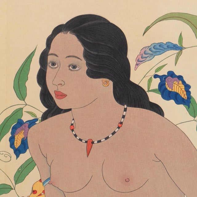 1940s 'Jeune Fille De Polowat', Paul Jacoulet, 1948, Tokyo, Garbo, Queen Elizabeth Ii, Kyoto, Woodblock For Sale - Image 5 of 11