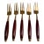 Mid 20th Century Rosewood & Brass Small Desert H'Ordreves Forks Flatware Set of 5 For Sale
