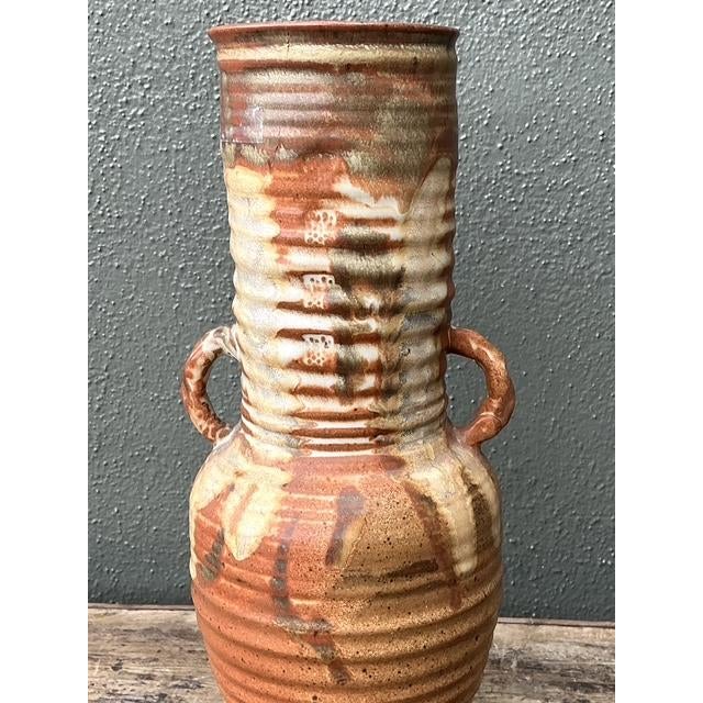 Tan Vintage Original Studio Pottery Ribbed Vase For Sale - Image 8 of 13