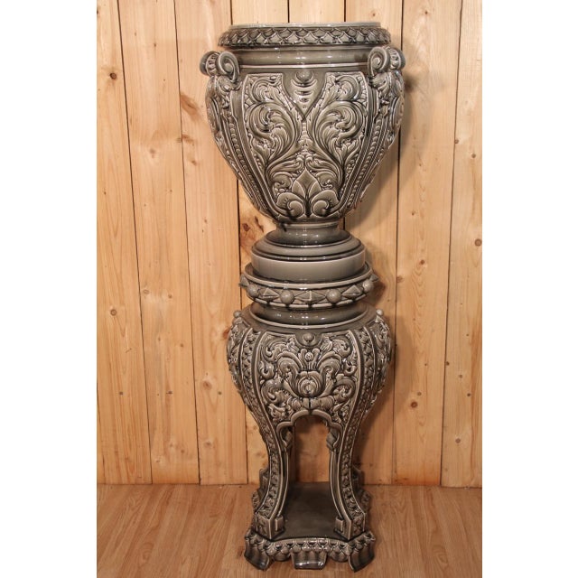 Earthenware Cachepot and Column attributed to Massier, 1890s, Set of 2 For Sale - Image 3 of 10
