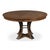 Light brown wood softens the strong outline of an iron-banded pedestal. A curved four-post pedestal sweeps outward from a...