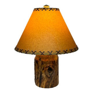 Organic Modern Live Edge Rustic Wood Table Lamp, Signed "A" For Sale