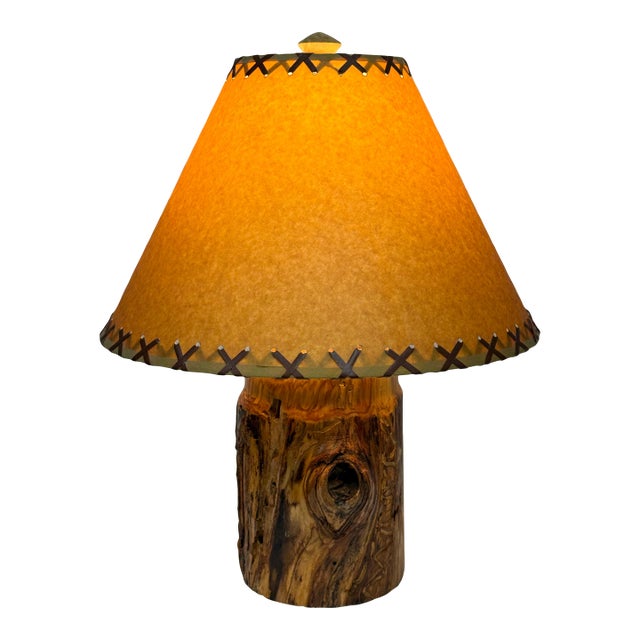 Organic Modern Live Edge Rustic Wood Table Lamp, Signed "A" For Sale