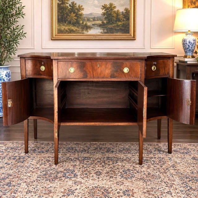 Early 20th Century Antique Flame Mahogany Federal Sheraton Breakfront Sideboard | Buffet | Credenza For Sale - Image 5 of 10