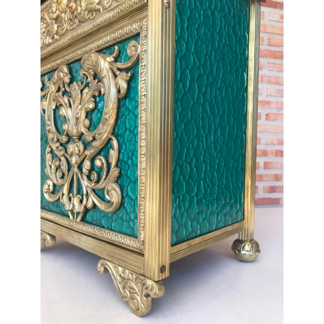 Late 19th Century Louis XVI Pair of Bronze Vitrine Nightstands with Green Glass Doors and Drawer For Sale - Image 12 of 18