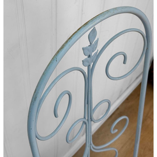 Vintage French Blue Wrought Iron Tall Back Garden Patio Chairs - Set of 4 For Sale - Image 10 of 13