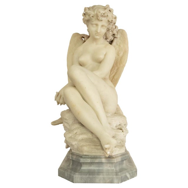Stone Antique Large Italian Grand Tour Carrara Marble Carved Statue Sculpture "Psyche" by Oreste Ferrari, 1880 For Sale - Image 7 of 13