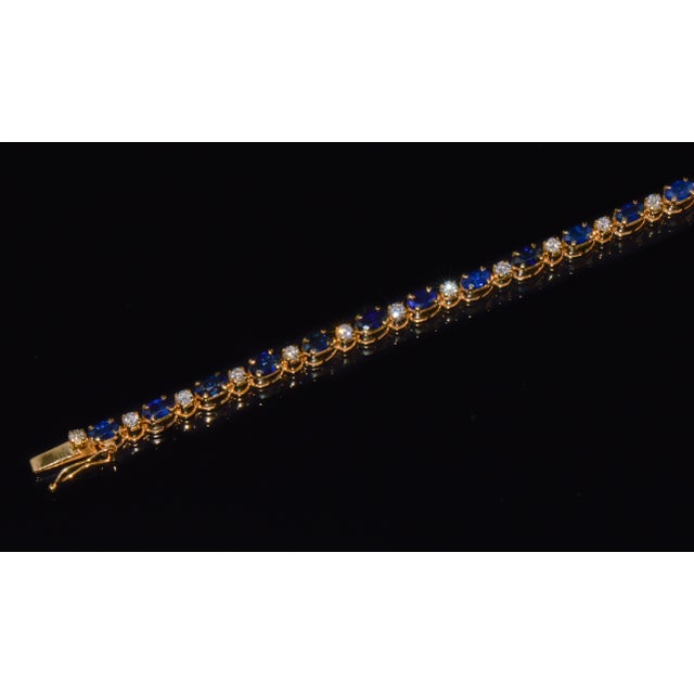 Certified Natural 7ct Blue Sapphire Diamond 18k Gold Tennis Stacking Bracelet For Sale In Dallas - Image 6 of 16