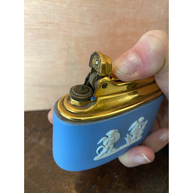 Mid 20th Century Vintage Wedgwood Blue Lighter With Cream Cherubs