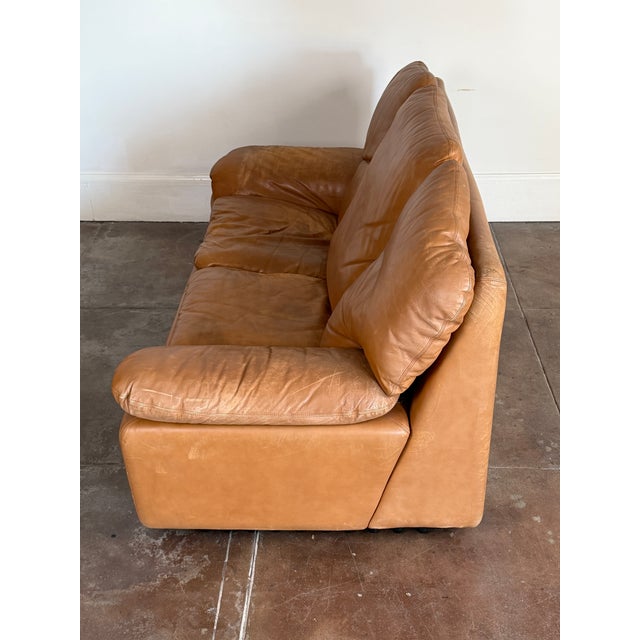Brown Vintage 1970s Italian Leather Loveseat Attributed to Ammannati & Vitelli For Sale - Image 8 of 12