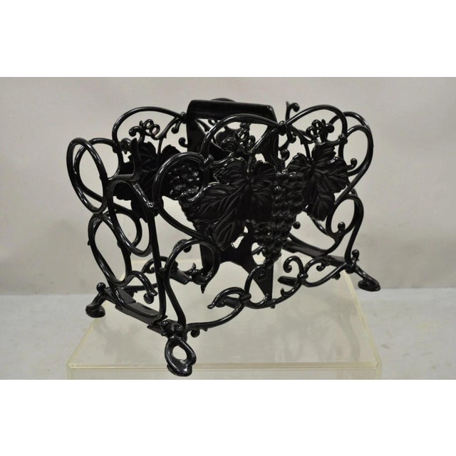 Vintage Victorian Style Black Cast Iron 6 Wine Bottle Rack Holder With Grapes For Sale - Image 4 of 12