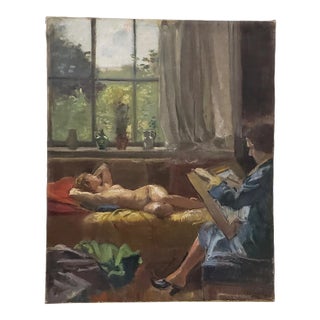 Herman Lipot (Hungarian, 1884-1972) "The Artist and the Model" Original Oil Painting C.1927 For Sale