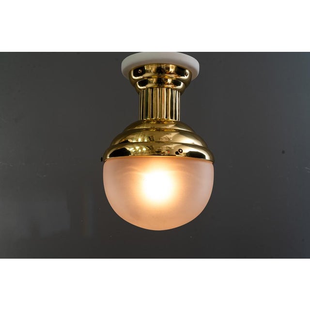 Art Deco ceiling lamp with original glass attr. Otto prutscher around 1920s Brass polished and stove enameled Original...