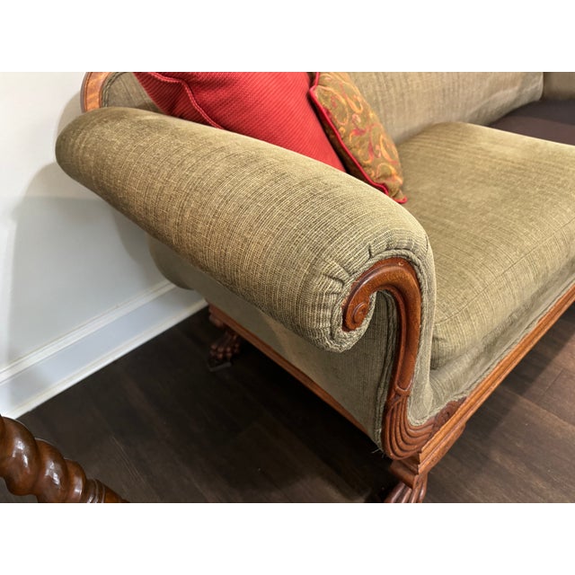 Vintage Sofa With Beautiful Carved Wood Accents For Sale - Image 9 of 13