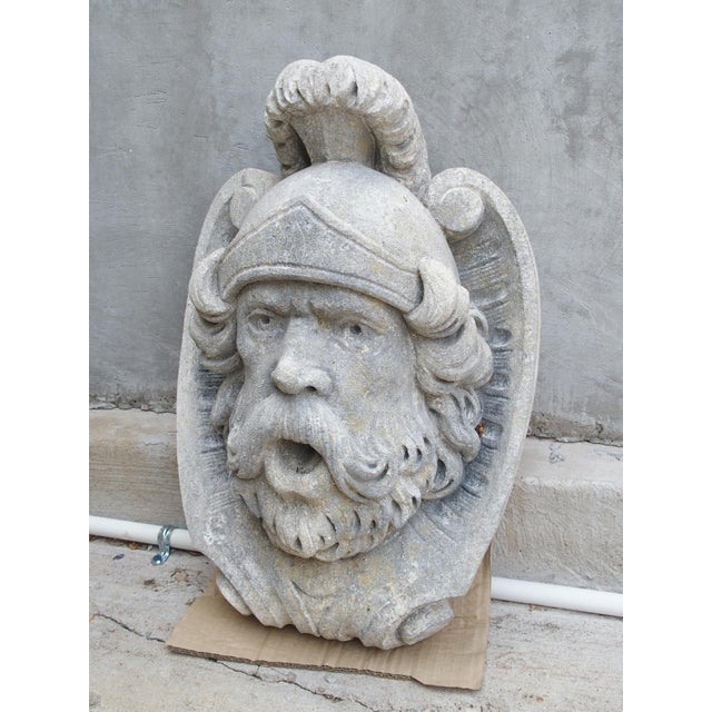 Italian Carved Limestone Fountain Spout of the Roman God Mars For Sale - Image 11 of 12