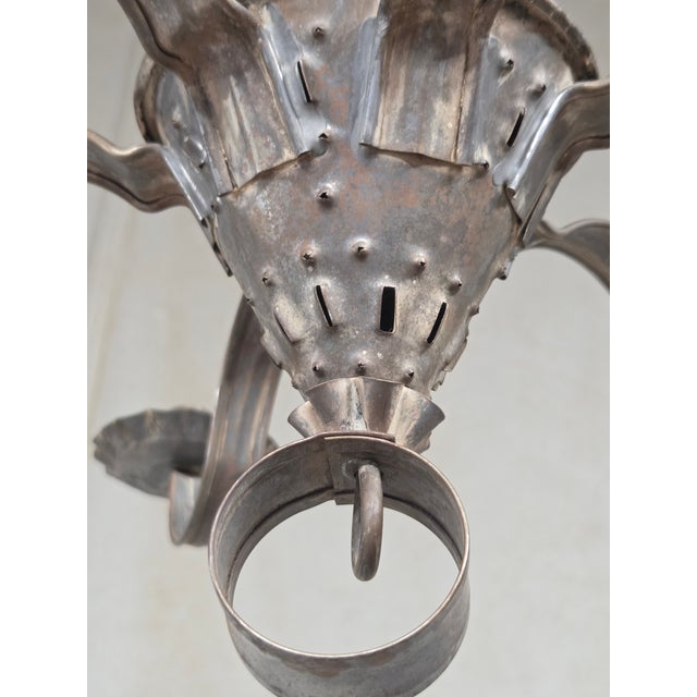 Antique Punched Tin Six-Arm Candle Chandelier, New Mexico, Spanish Colonial Style For Sale - Image 15 of 16