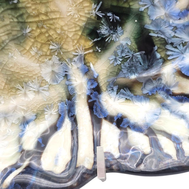 Blue Edgecomb Potters Organic Crystalline Glaze Studio Pottery Dish 10" For Sale - Image 8 of 13