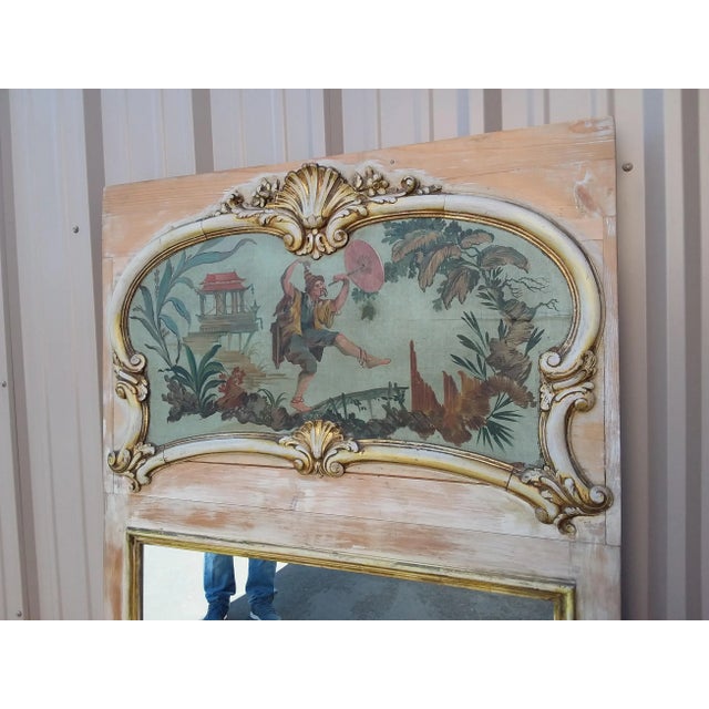 Wood French Chinoiserie Trumeau With Vintage Elements For Sale - Image 7 of 10