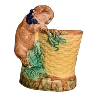 Antique Victorian Majolica Cat Spill Vase Small Planter For Sale