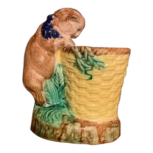 Antique Victorian Majolica Cat Spill Vase Small Planter