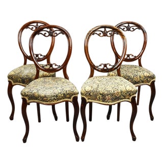 Victorian Carved Walnut Dining Chairs, 1880, Set of 4 For Sale