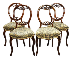 Victorian Carved Walnut Dining Chairs, 1880, Set of 4