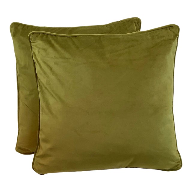 Contemporary Velvet Olive Green Pillows- (A Pair) For Sale