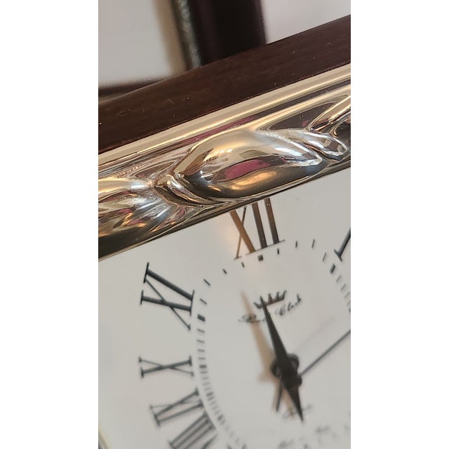1980s Italian Real Clock 925 Sterling Silver-Clad Desk Clock With Mahogany-Tone Wood Case For Sale - Image 11 of 18