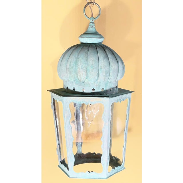 Solid Brass Antique Hexagonal Hanging Lantern / Pendant Light - 19”h X 9”.5 W For Sale - Image 15 of 18