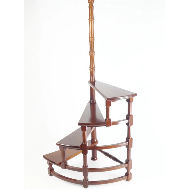 Wood Large Mid-Century Victorian Style Spiral Bookcase Ladder in Oak For Sale - Image 7 of 10