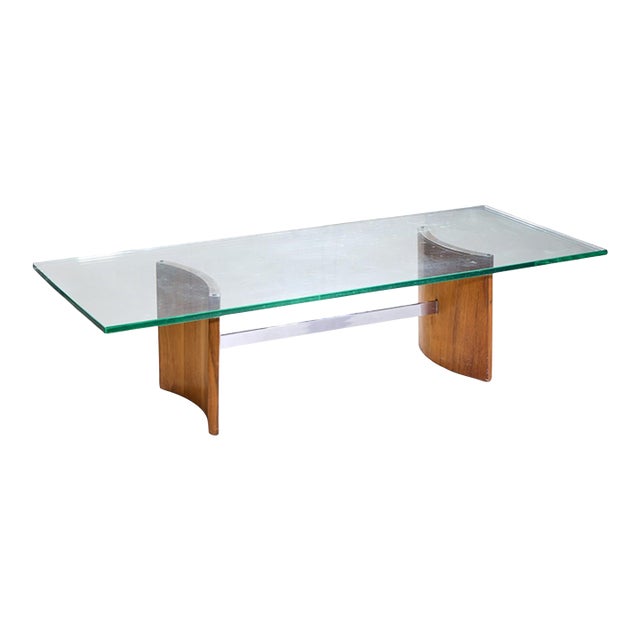 Vladimir Kagan for Selig Mid Century Walnut and Glass Propeller Coffee Table For Sale