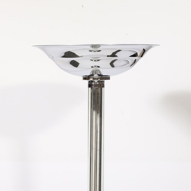 Pair of Art Deco Machine Age Chrome and Glass Rod Torchieres For Sale - Image 4 of 17