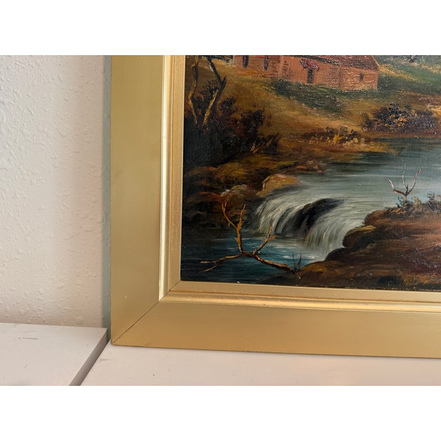 Paint Mid 20th Century Signed European Oil Painting Mid Century Genre Landscape Cottage Scene For Sale - Image 7 of 13
