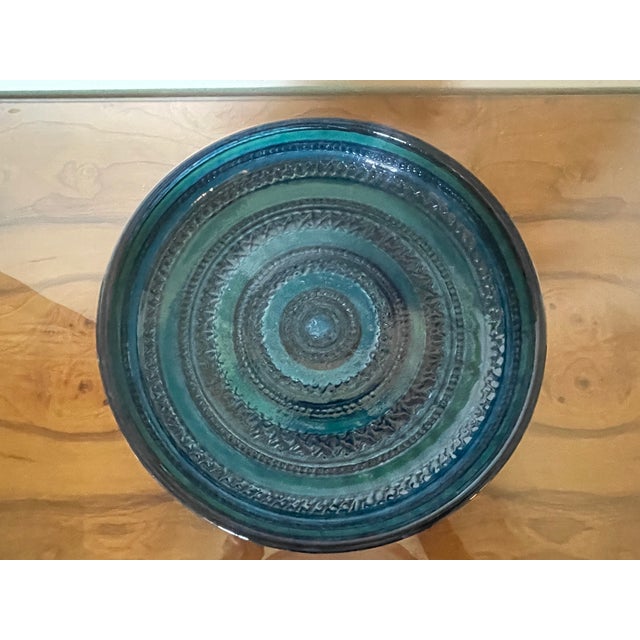 Mid Century Aldo Londi Bitossi Rimini Blue Glazed Ceramic Centerpiece Bowl For Sale In Santa Fe - Image 6 of 8