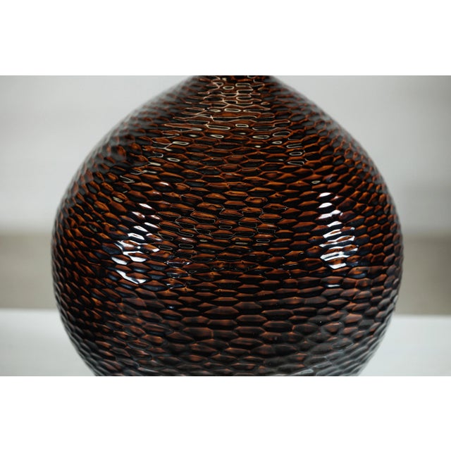 Large Artisan Ceramic Vase with Glossy Honeycomb Texture in Deep Brown Tones For Sale - Image 10 of 12