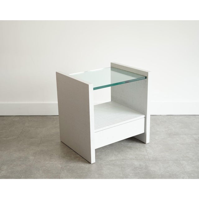 Pair of Karl Springer Lacquered Linen Nightstands, Circa 1980s For Sale - Image 4 of 7