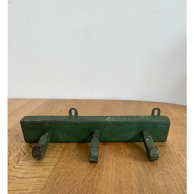 Wood Antique Rustic Wooden Peg Hook Strip in Green For Sale - Image 7 of 8