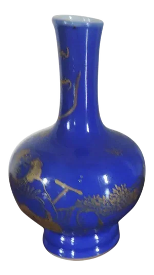 Small 19th Century Chinese Porcelain Bottle Shaped Vase with Powder Blue Glaze