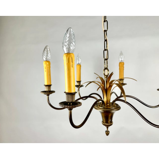 Hollywood Regency Brass Palm Chandelier from S. A. Boulanger, Belgium, 1970s For Sale - Image 6 of 9