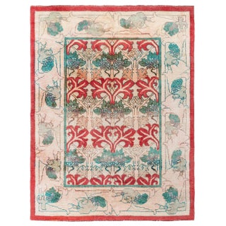 Doris Leslie Blau Vintage Irish Arts & Crafts Floral Ivory Hand-Knotted Wool Rug For Sale