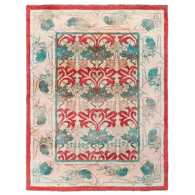 Doris Leslie Blau Vintage Irish Arts & Crafts Floral Ivory Hand-Knotted Wool Rug For Sale