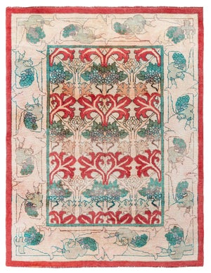 Doris Leslie Blau Vintage Irish Arts & Crafts Floral Ivory Hand-Knotted Wool Rug