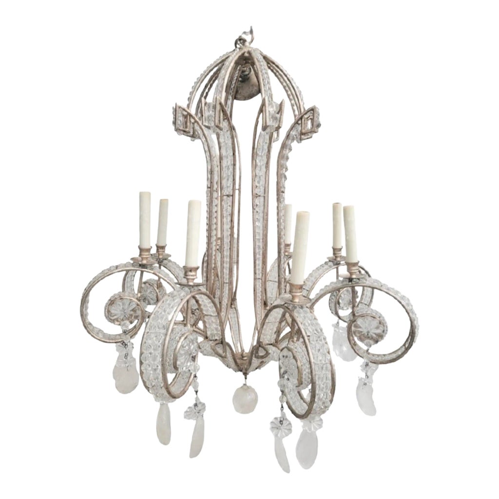 Monumental Niermann Weeks 8 Light Pagoda Greek Key Crystal Silver
