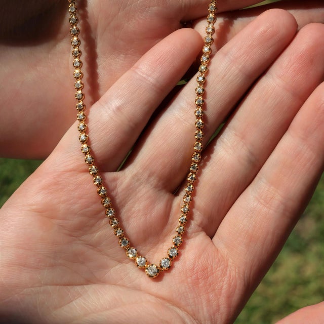 Contemporary Nina Zhou Diamond Riviera Graduated Tennis Necklace in 14k Gold For Sale - Image 3 of 12