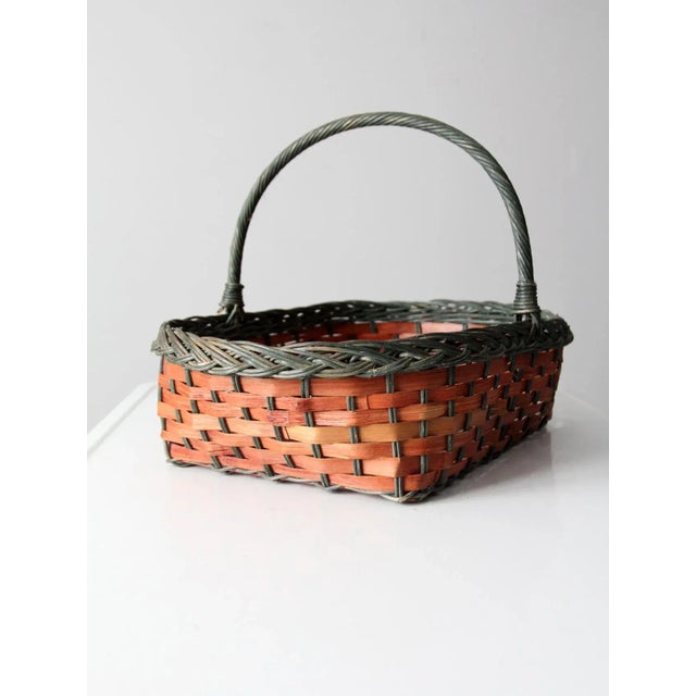 Late 20th Century Vintage Red & Green Wicker Basket For Sale - Image 5 of 12