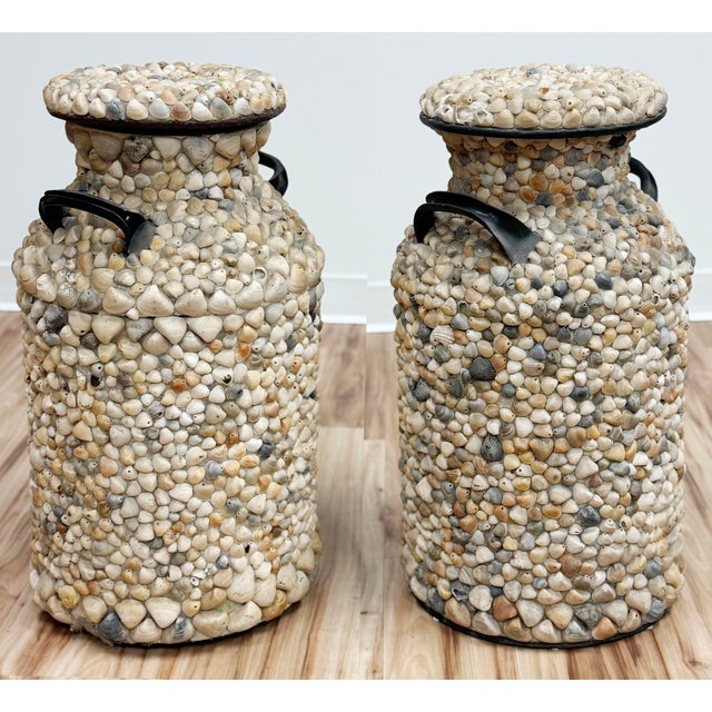 Large Antique Shell Encrusted Milk Jugs, a Pair For Sale - Image 4 of 14