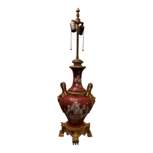 Antique Cherub Angels Allegorical French Porcelain Bronze Mounted Lamp