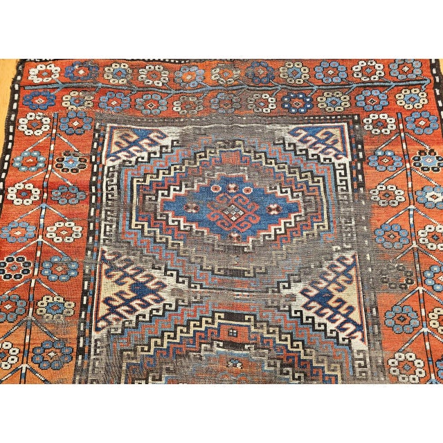 Antique Caucasian Karabagh Area Rug, Hand-Knotted Wool, Geometric Design, Ivory & Blue, 5x8 For Sale - Image 10 of 17