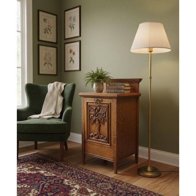 Wood Antique Oak Coal Firewood Scuttle With Relief Carved Oak Tree For Sale - Image 7 of 7