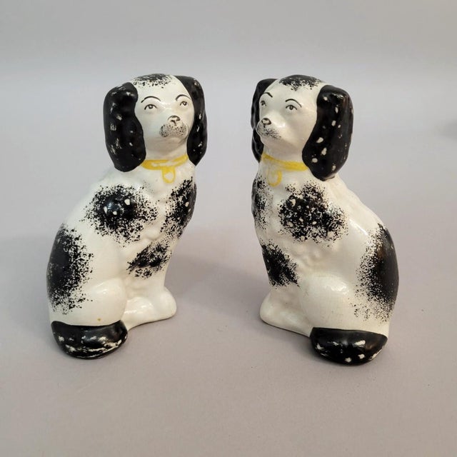 Ceramic Pair of Antique English Staffordshire Dogs With Sponge Decoration, C. 1840–1860 For Sale - Image 7 of 9